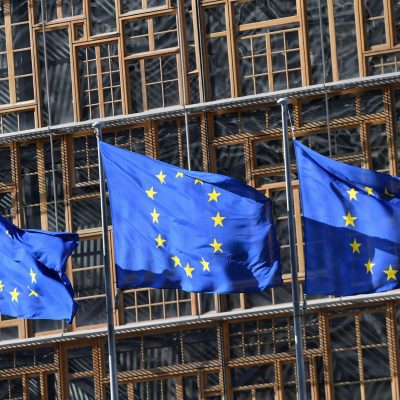 EU flags fly in front of the European Council ahead of the European parliamentary elections in Brussels on May 14, 2019. - The European elections are set to take place on May 23-26, 2019 in all 28 member states. (Photo by EMMANUEL DUNAND / AFP)        (Photo credit should read EMMANUEL DUNAND/AFP via Getty Images)